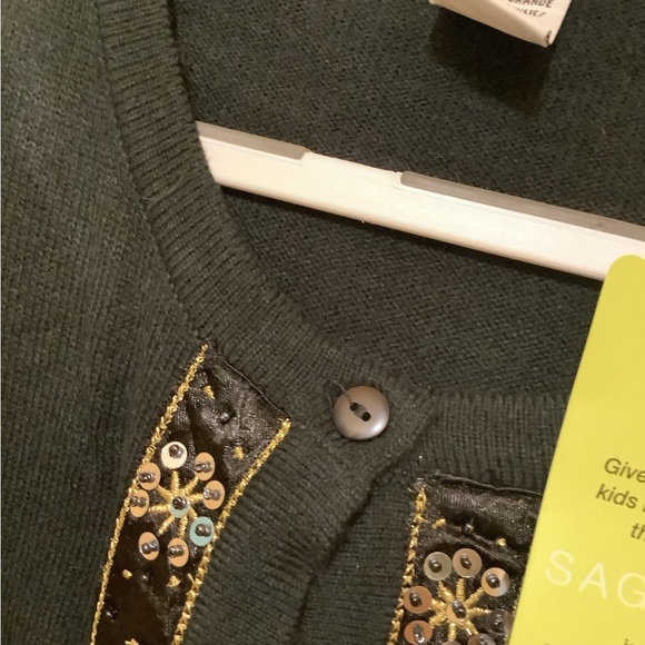 Sequin Cardigan w/ built in matching shirt Holiday black &/gold & silver XL - Picture 7 of 15